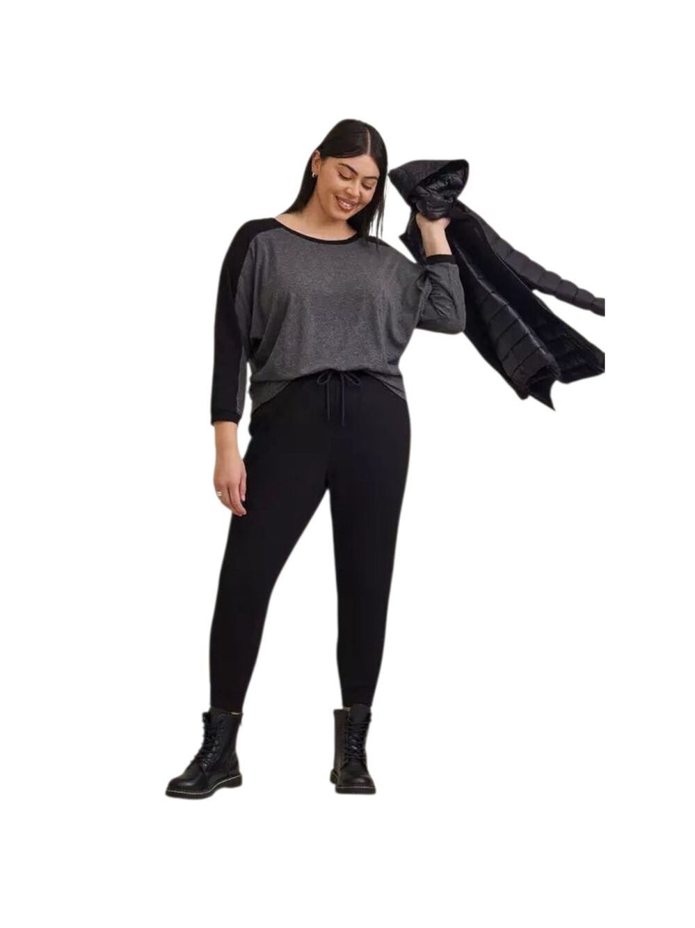 Torrid Super Soft Slub Jersey Raglan Sleeve Top Gray & Black Size 2 (2X)